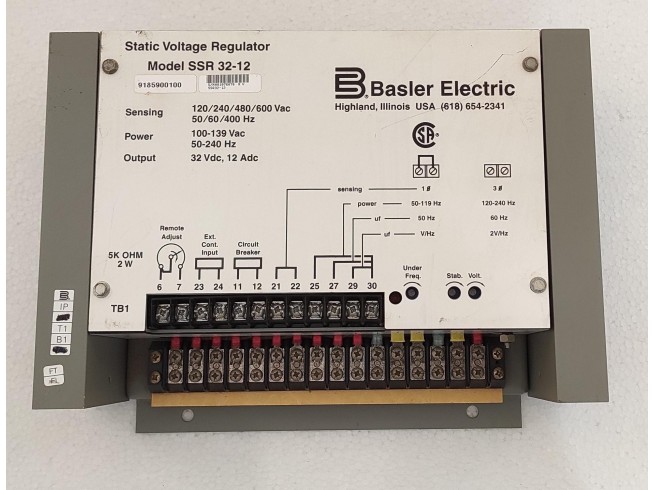 Basler Electric SSR 32-12 SVR Static Voltage Regulator P/N 9185900100